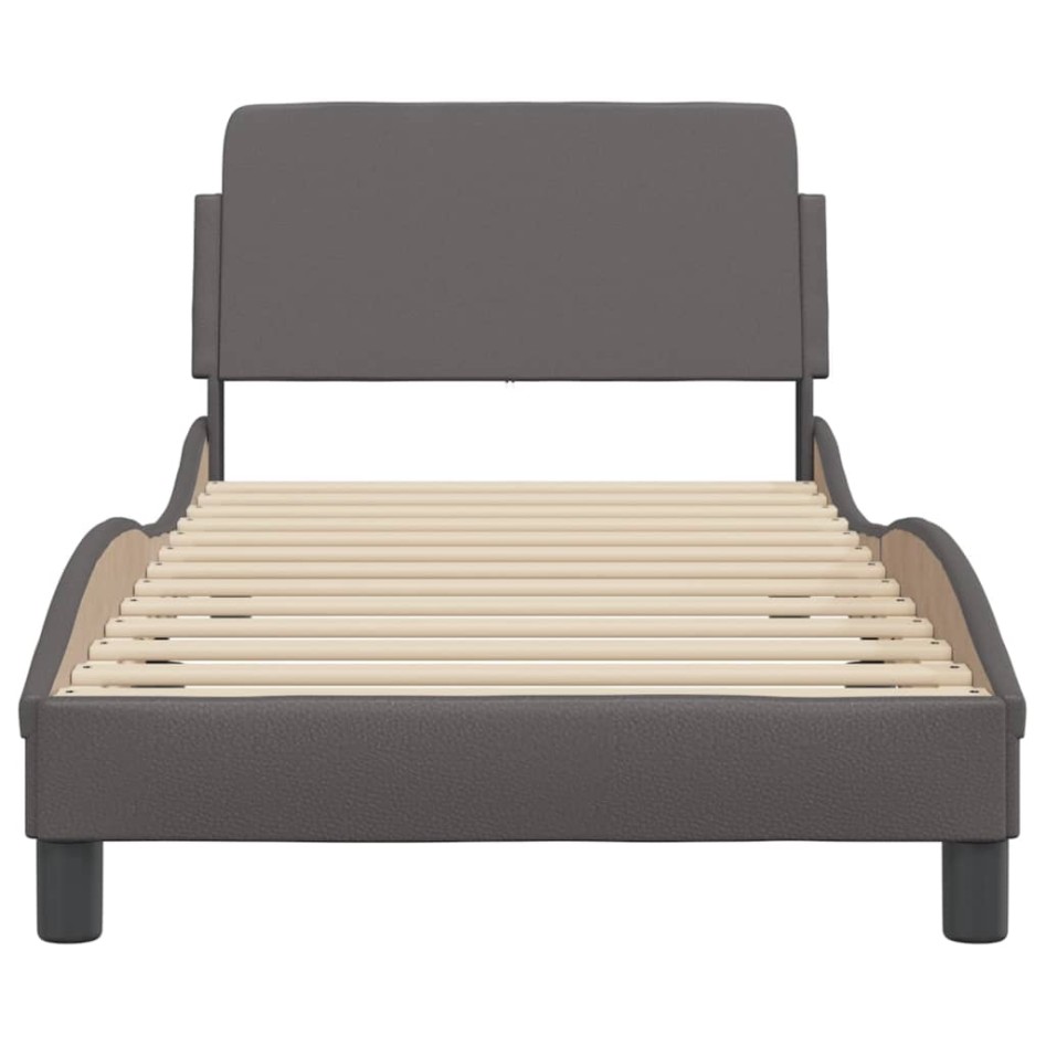 Estructura de cama con cabecero cuero sintético gris 90x200