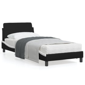 Estructura cama cabecero cuero sintético negro blanco 90x200