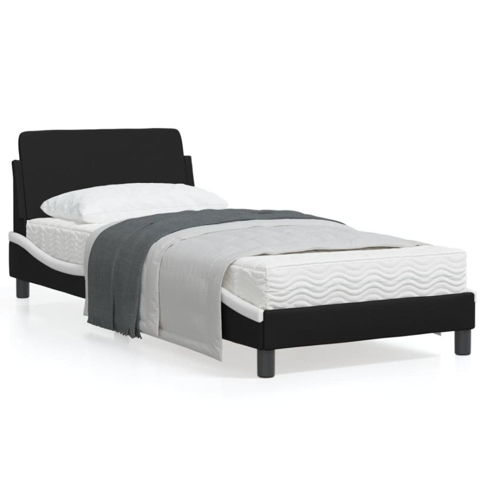 Estructura cama cabecero cuero sintético negro blanco 90x200