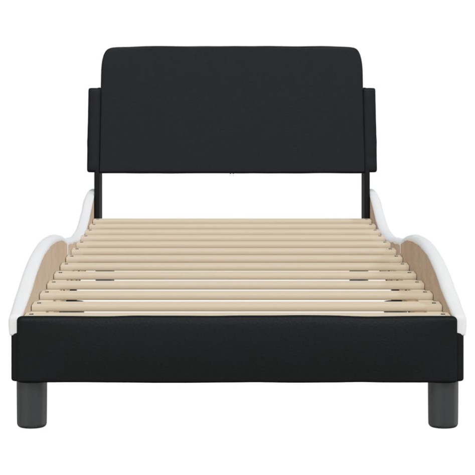 Estructura cama cabecero cuero sintético negro blanco 90x200