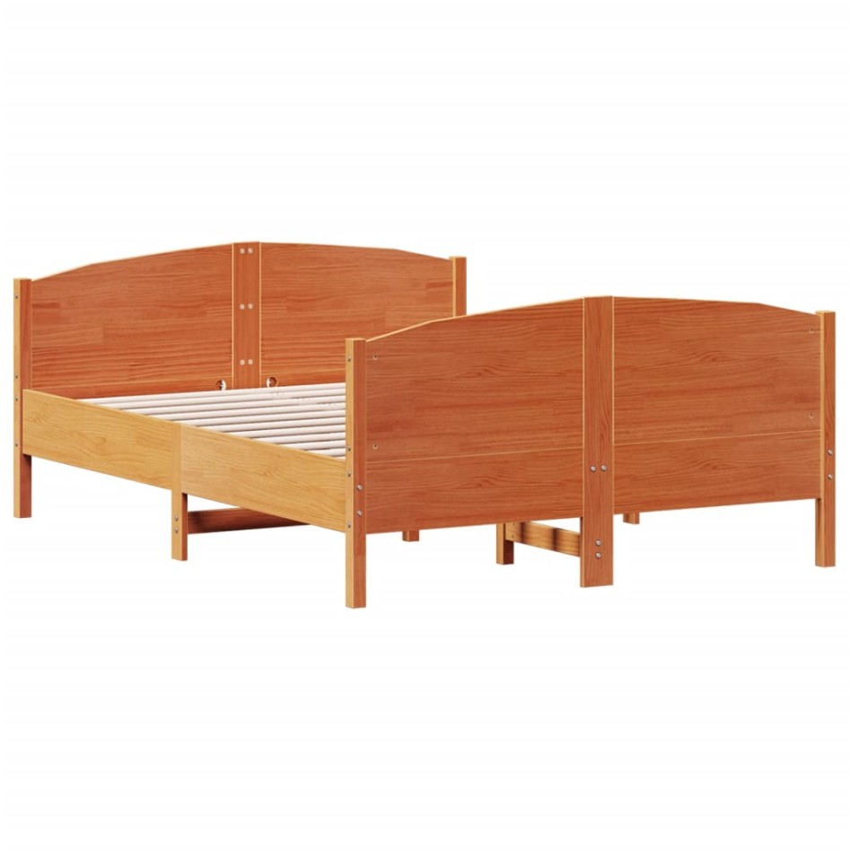Estructura cama con cabecero madera pino marrón cera 135x190