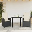 Set comedor de jardín 3 pzas con cojines ratán sintético negro