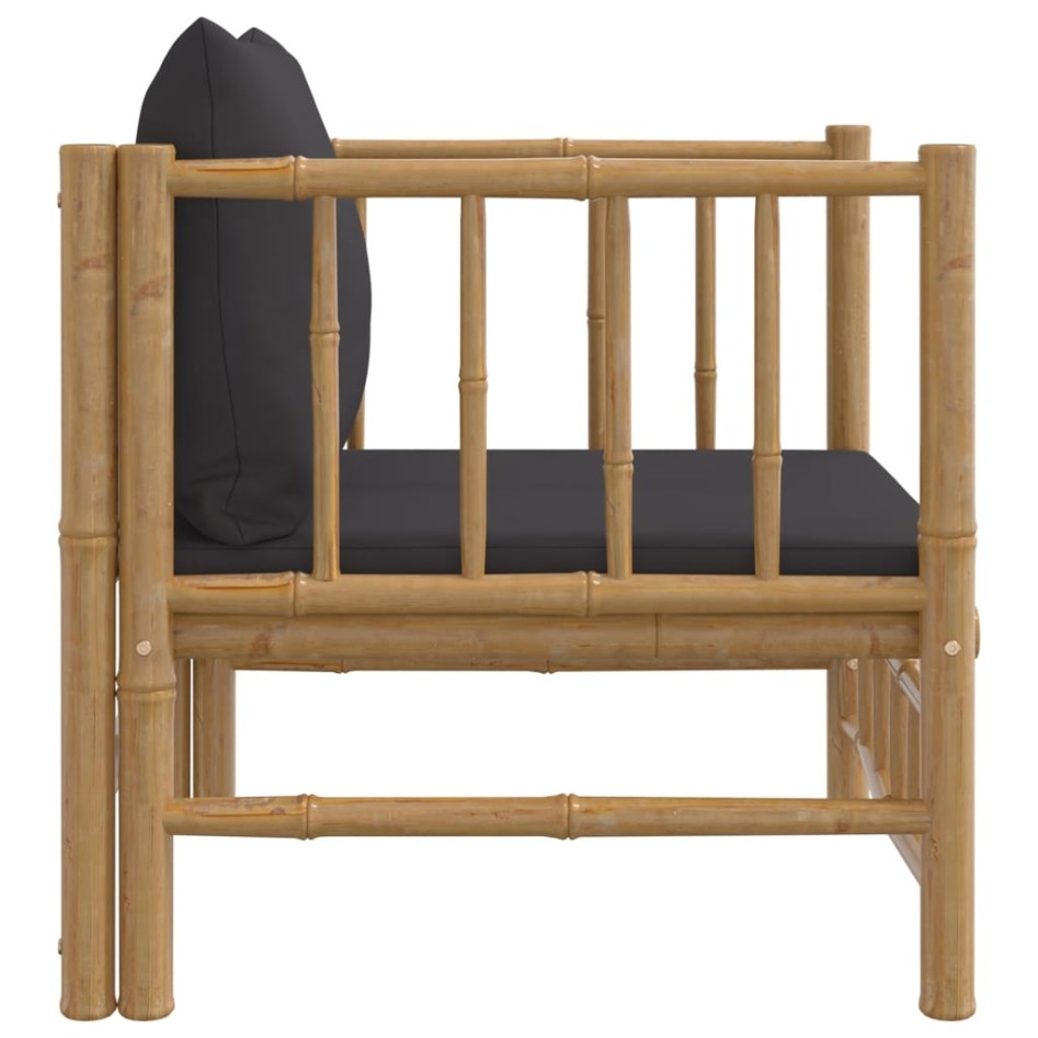 Sofá de jardín bambú con cojines gris