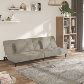 Sofá cama de 2 plazas con dos almohadas terciopelo gris