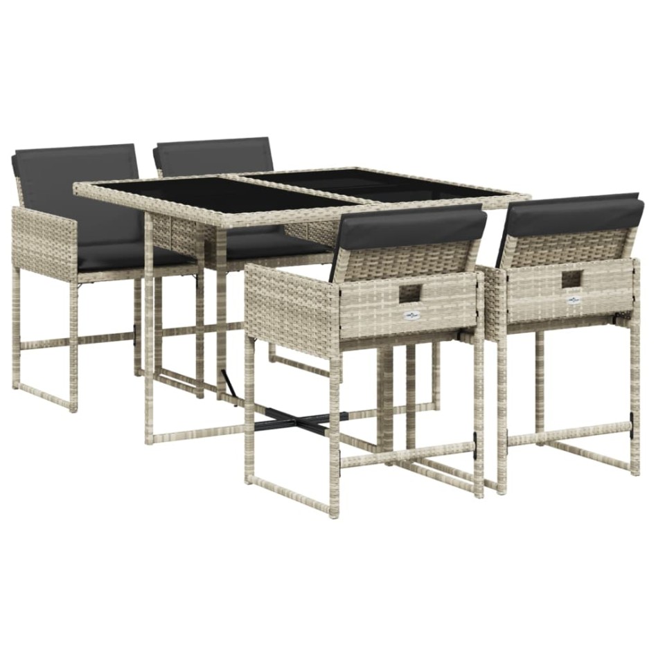 Set comedor de jardín 5 pzas cojines ratán sintético gris