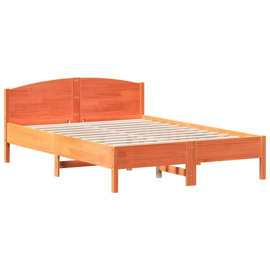 Estructura cama con cabecero madera pino marrón cera 150x200
