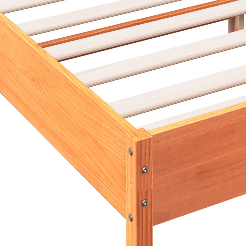 Estructura cama con cabecero madera pino marrón cera 150x200