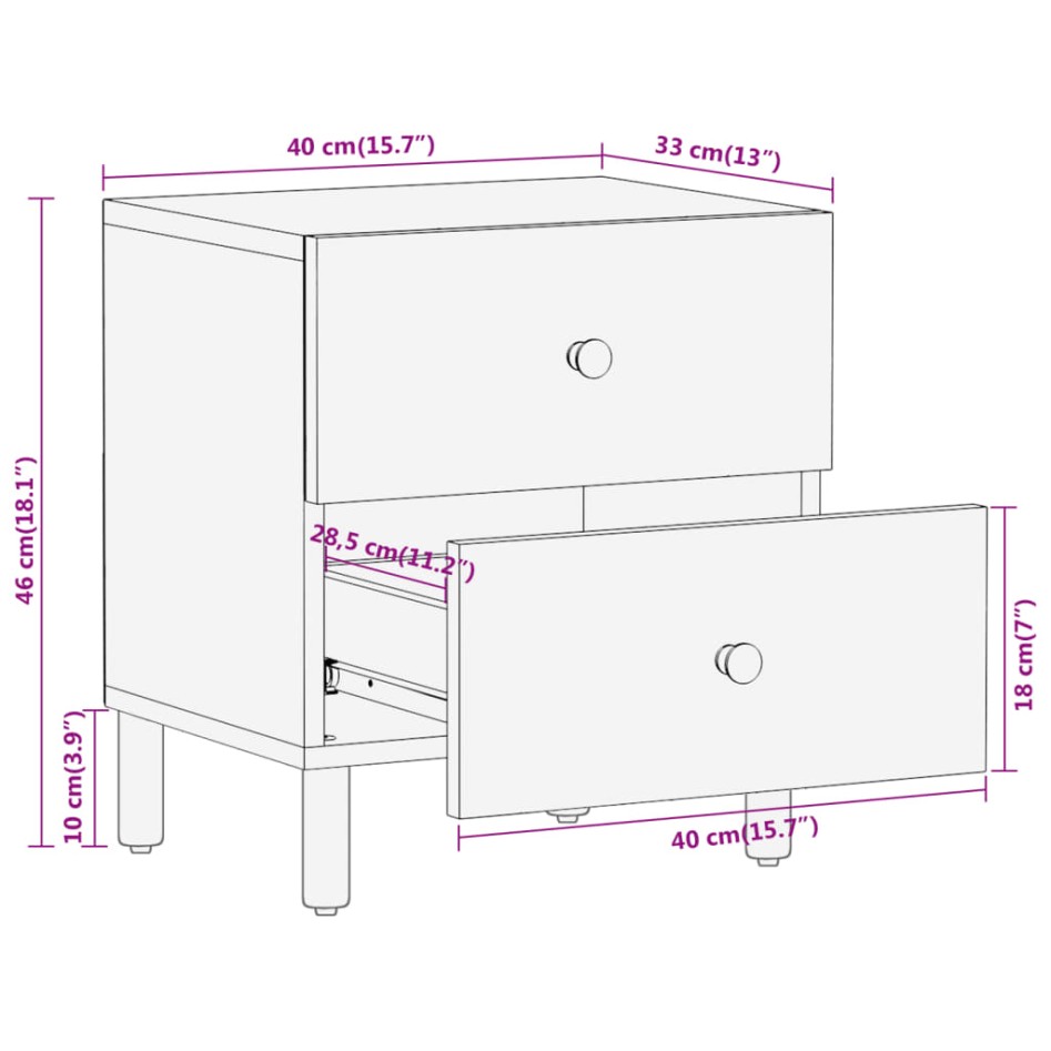 Mesitas de noche 2 uds madera maciza de mango 40x33x46