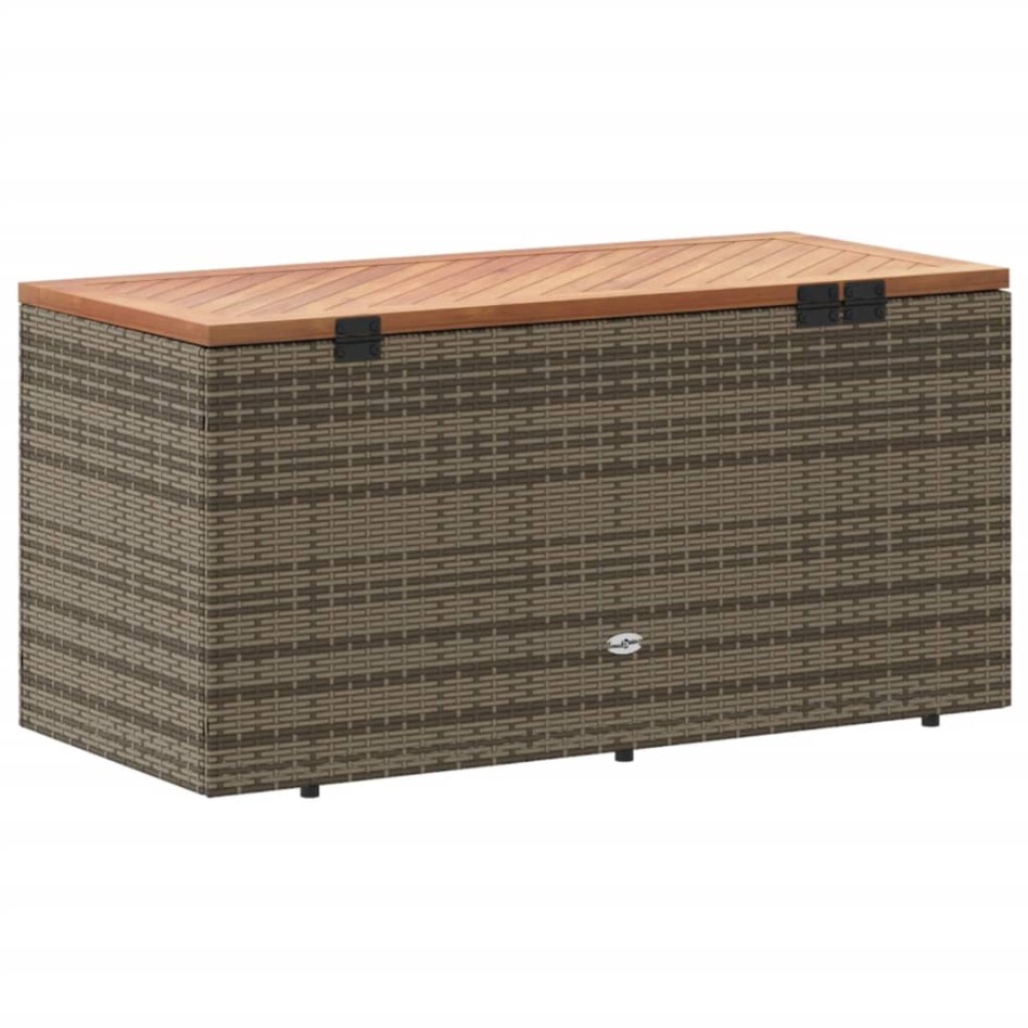 Caja de almacenaje jardín madera acacia ratán gris 110x50x54