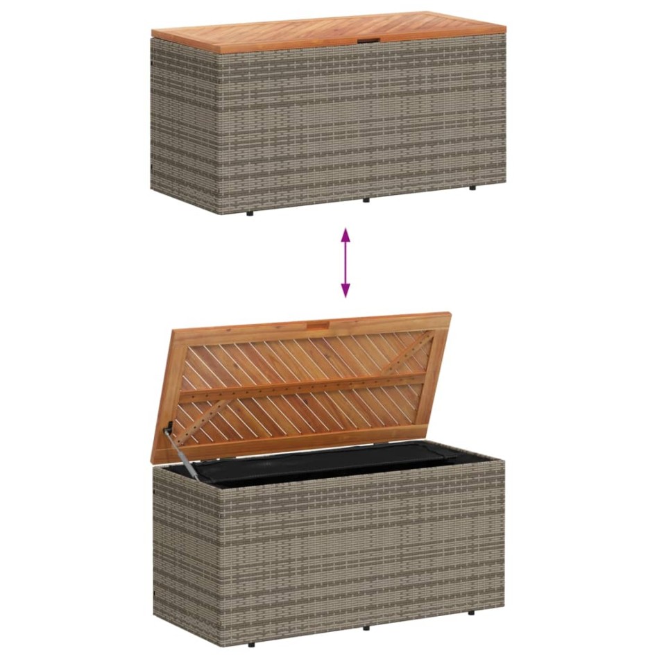 Caja de almacenaje jardín madera acacia ratán gris 110x50x54