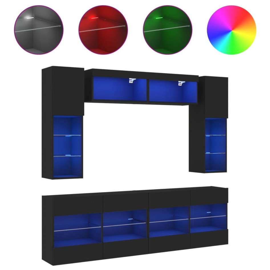 Muebles de pared de TV con luces LED 6 piezas