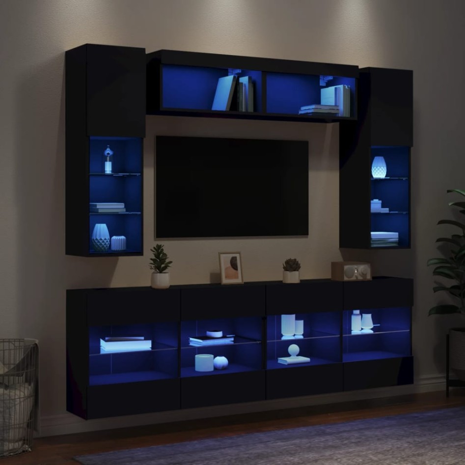 Muebles de pared de TV con luces LED 6 piezas