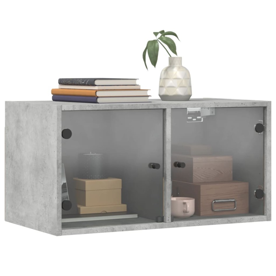 Mueble pared puertas vidrio 2 uds gris hormigón 68,5x37x35