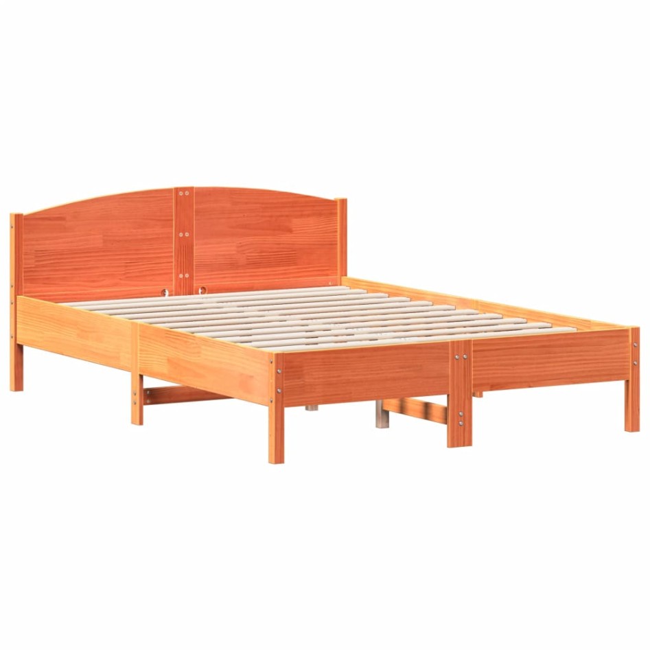 Estructura cama con cabecero madera pino marrón cera 140x200