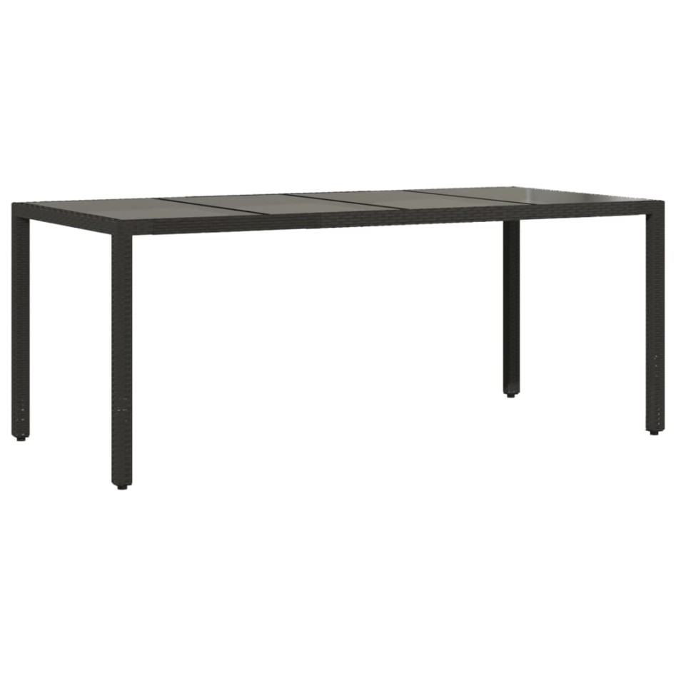 Mesa de jardín superficie de vidrio ratán PE negro 190x90x75