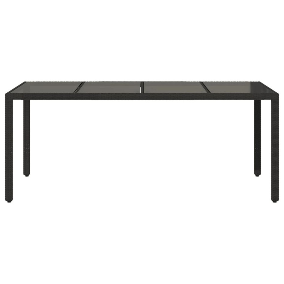Mesa de jardín superficie de vidrio ratán PE negro 190x90x75