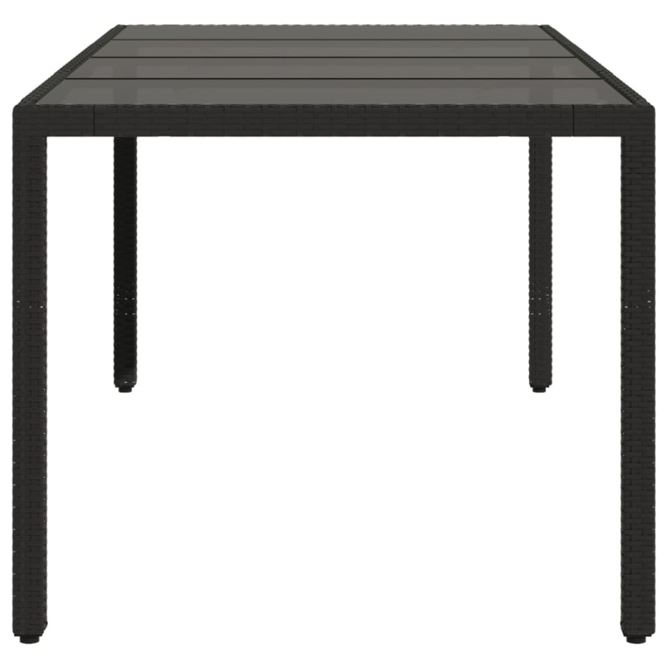 Mesa de jardín superficie de vidrio ratán PE negro 190x90x75