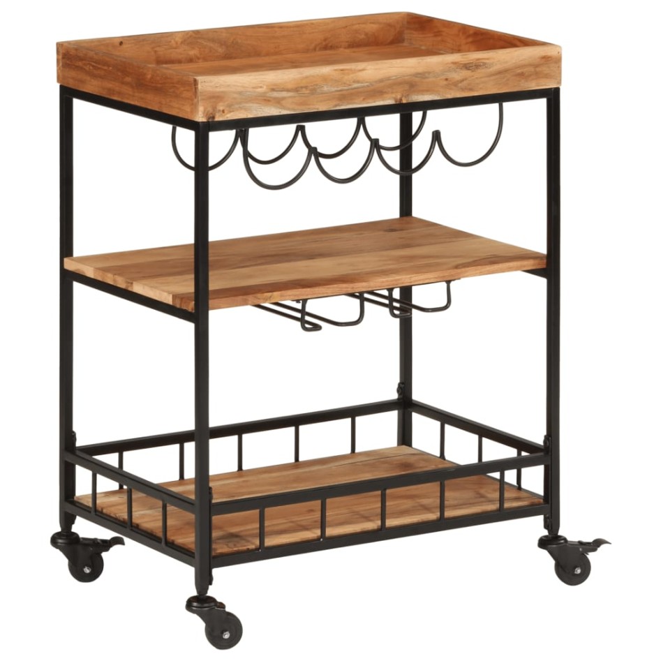 Carrito de bar de madera maciza de acacia y hierro 60x40x80