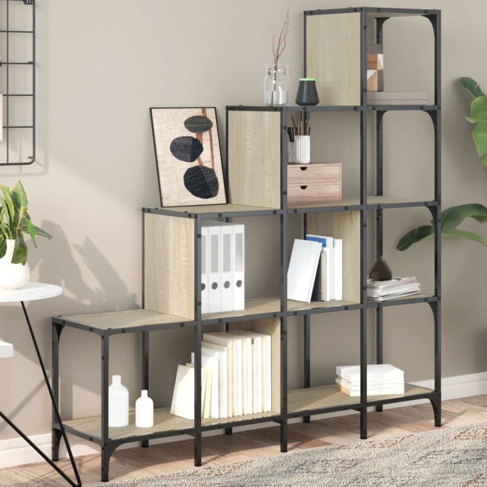 Estantería madera ingeniería y metal roble Sonoma 122x30x132