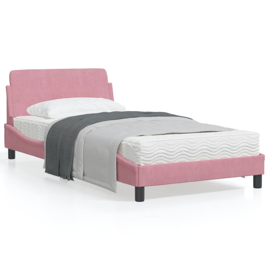 Estructura de cama con cabecero de terciopelo rosa 100x200