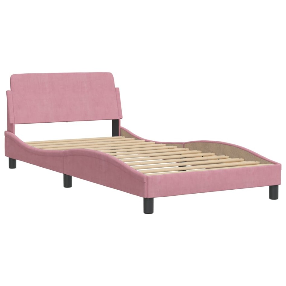 Estructura de cama con cabecero de terciopelo rosa 100x200