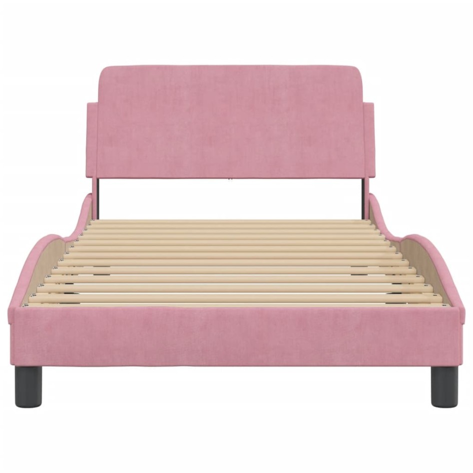 Estructura de cama con cabecero de terciopelo rosa 100x200
