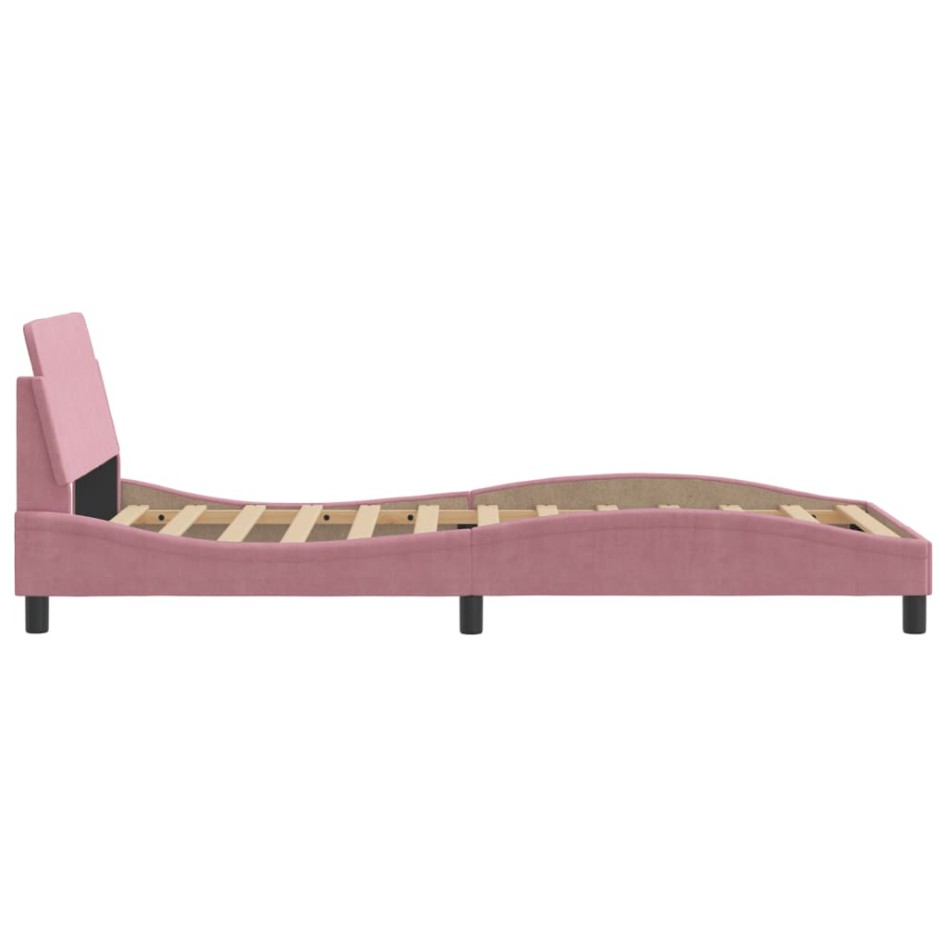 Estructura de cama con cabecero de terciopelo rosa 100x200