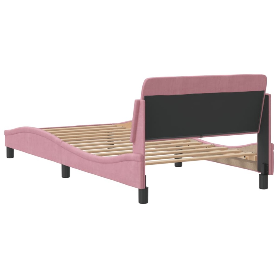 Estructura de cama con cabecero de terciopelo rosa 100x200