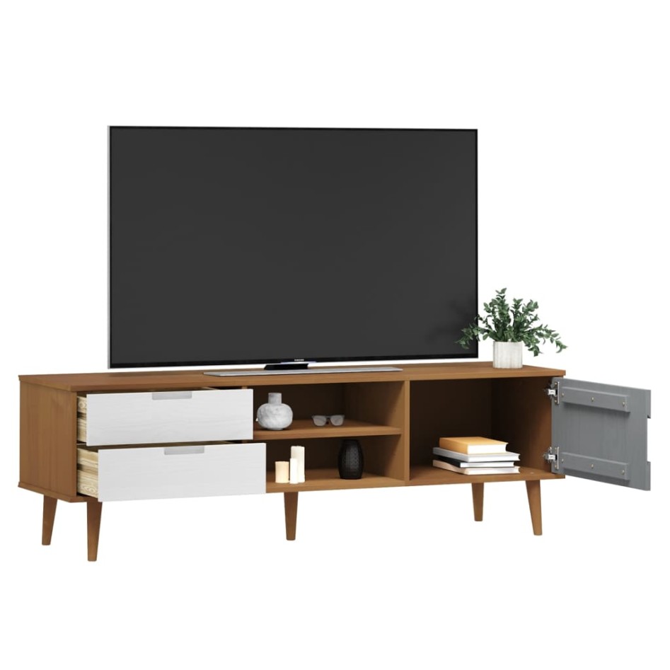 Mueble de TV MOLDE madera maciza de pino marrón 158x40x49