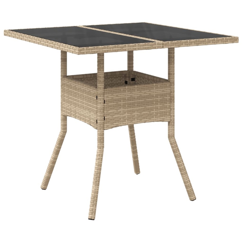 Mesa de jardín superficie de vidrio ratán PE beige 80x80x75