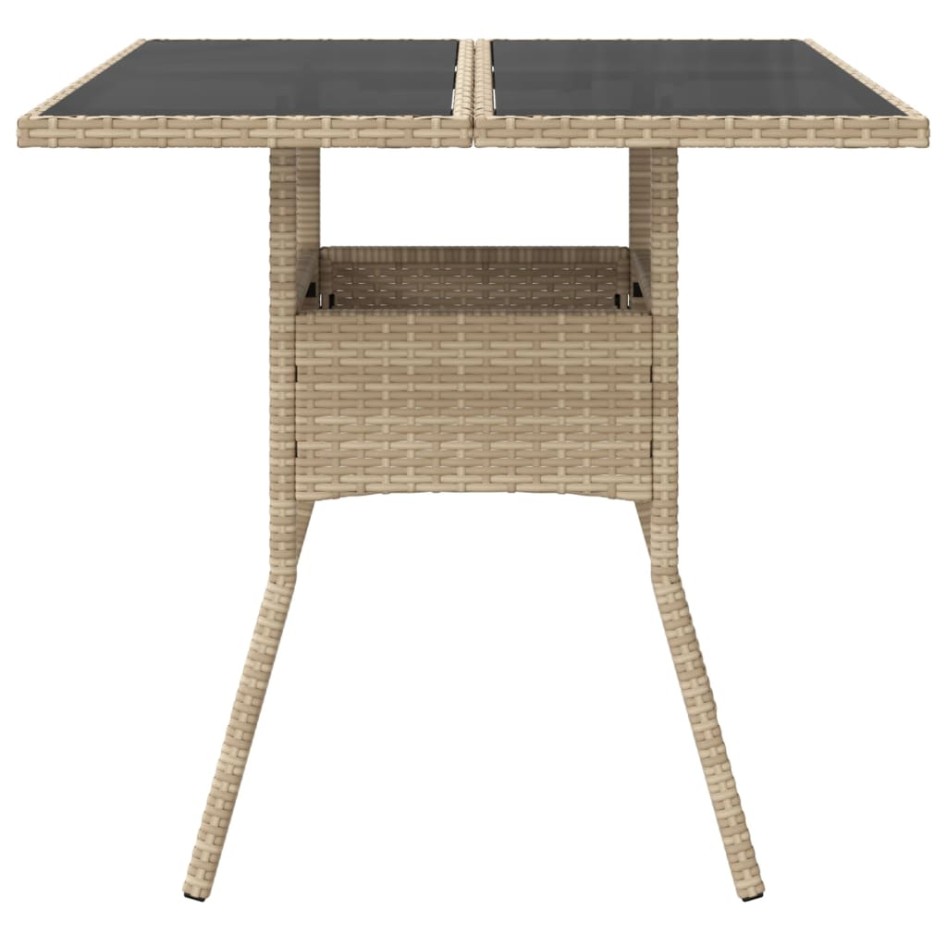 Mesa de jardín superficie de vidrio ratán PE beige 80x80x75