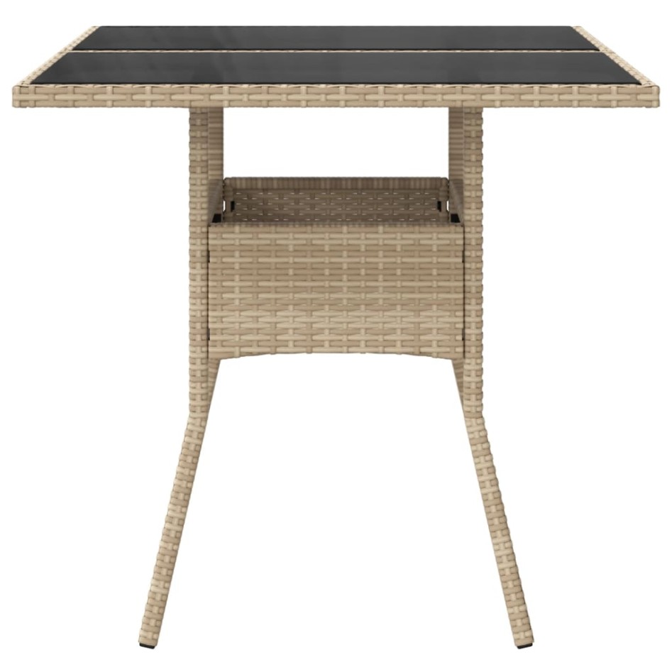 Mesa de jardín superficie de vidrio ratán PE beige 80x80x75