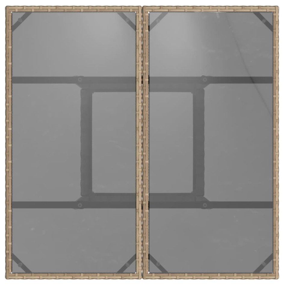 Mesa de jardín superficie de vidrio ratán PE beige 80x80x75