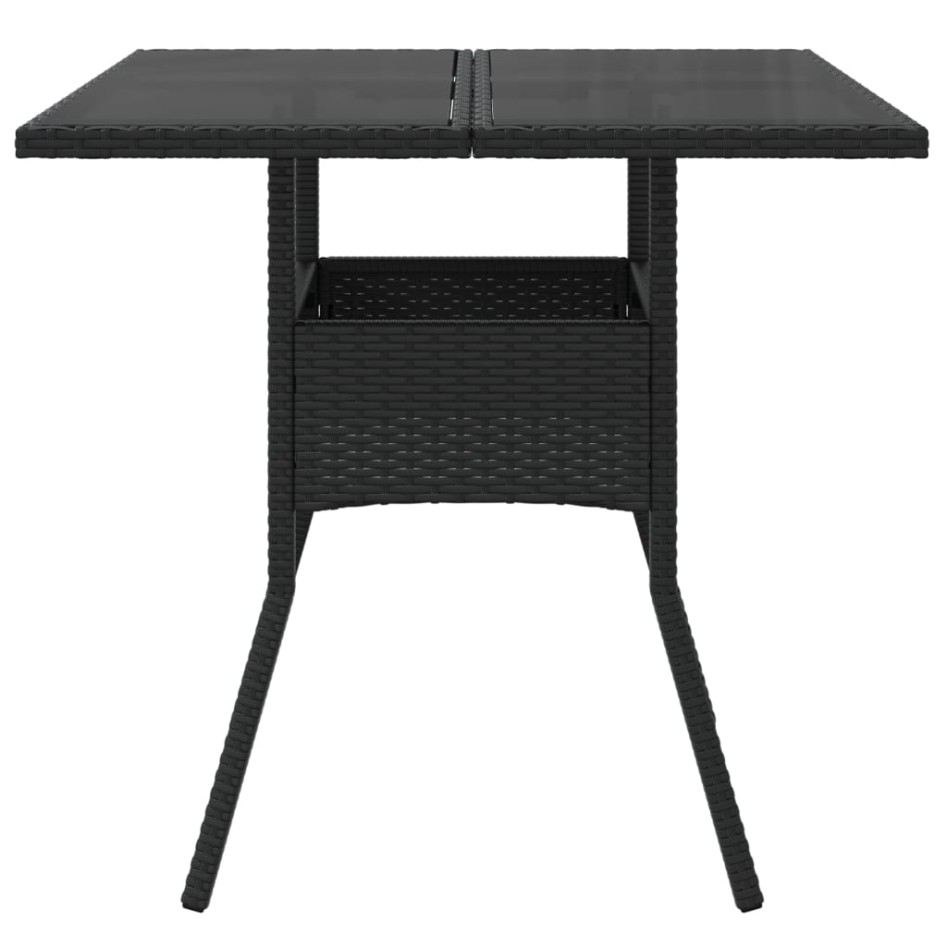 Mesa de jardín superficie de vidrio ratán PE negro 80x80x75