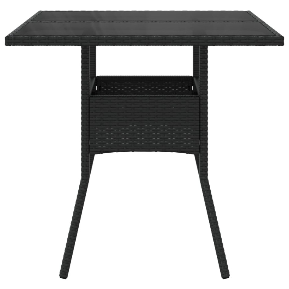 Mesa de jardín superficie de vidrio ratán PE negro 80x80x75