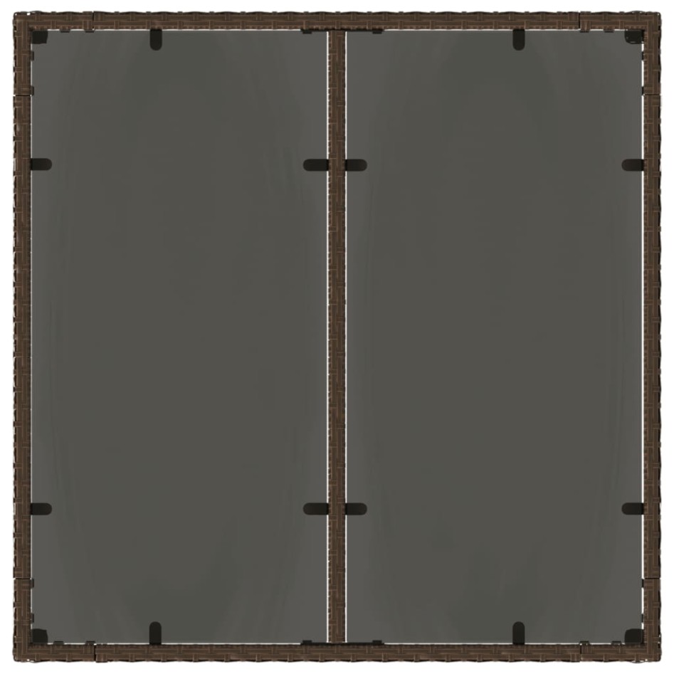 Mesa de jardín superficie de vidrio ratán PE marrón 90x90x75