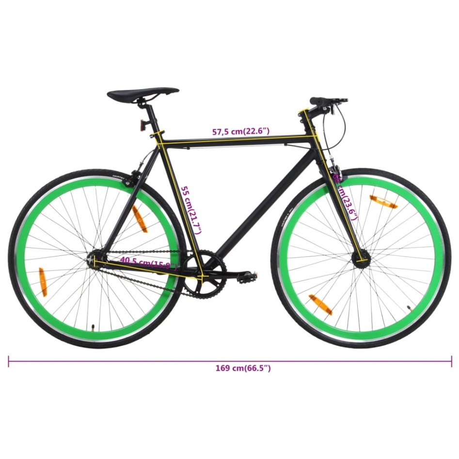 Bicicleta de piñón fijo negro y verde 700c 55