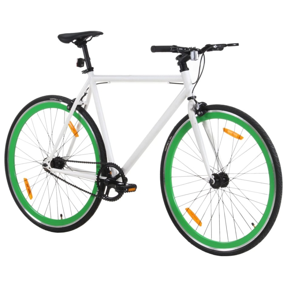 Bicicleta de piñón fijo blanco y verde 700c 55