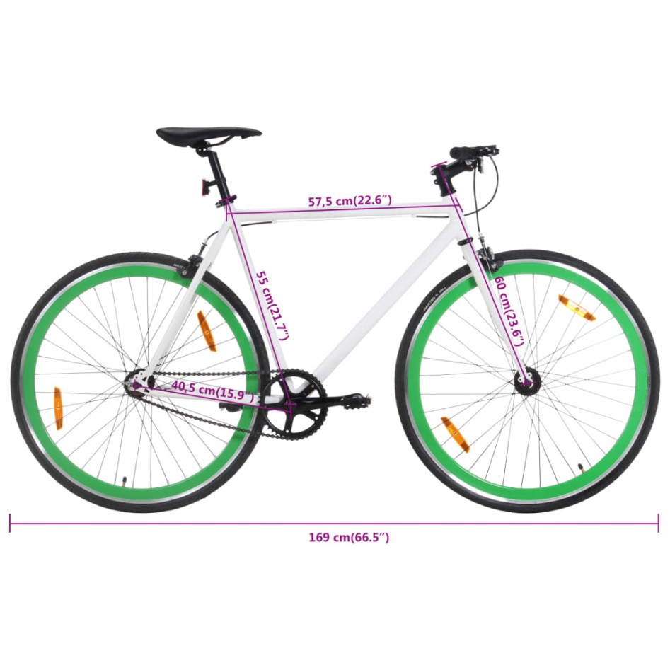 Bicicleta de piñón fijo blanco y verde 700c 55