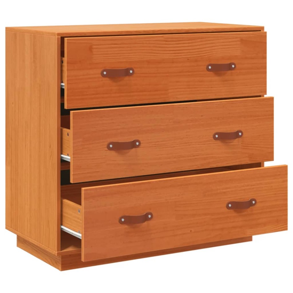 Aparador de madera maciza de pino marrón cera 80x40x75