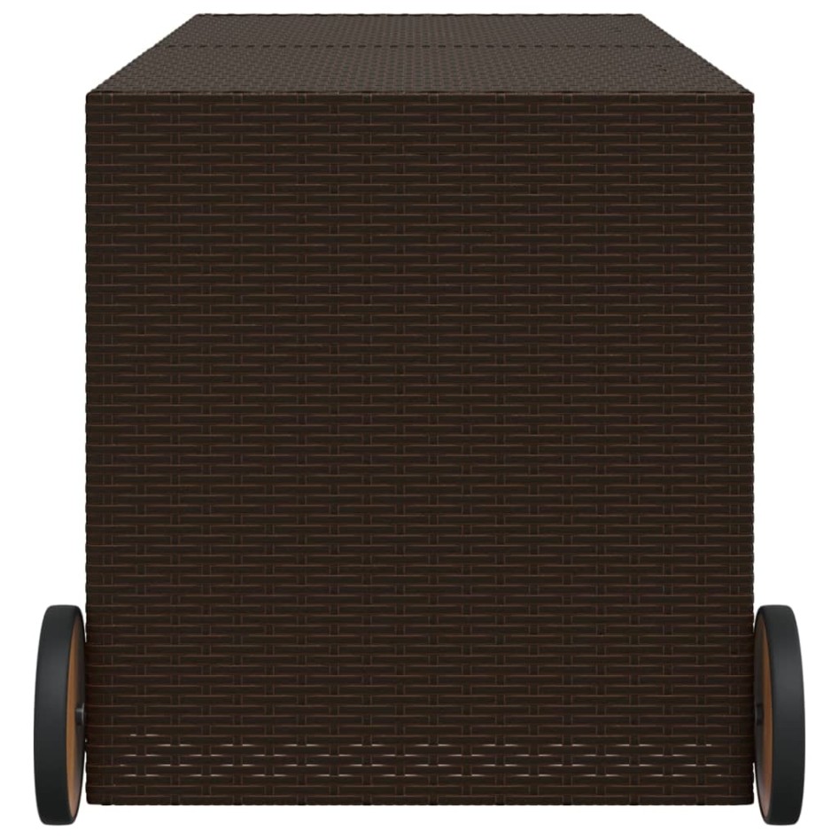 Caja de almacenaje jardín con ruedas ratán PE marrón