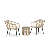 Set mesa y sillas de jardín 3 piezas ratán sintético color roble,Modelo Baroca