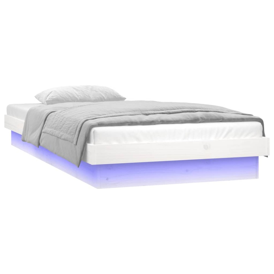 Estructura de cama con LED madera maciza blanca 90x190