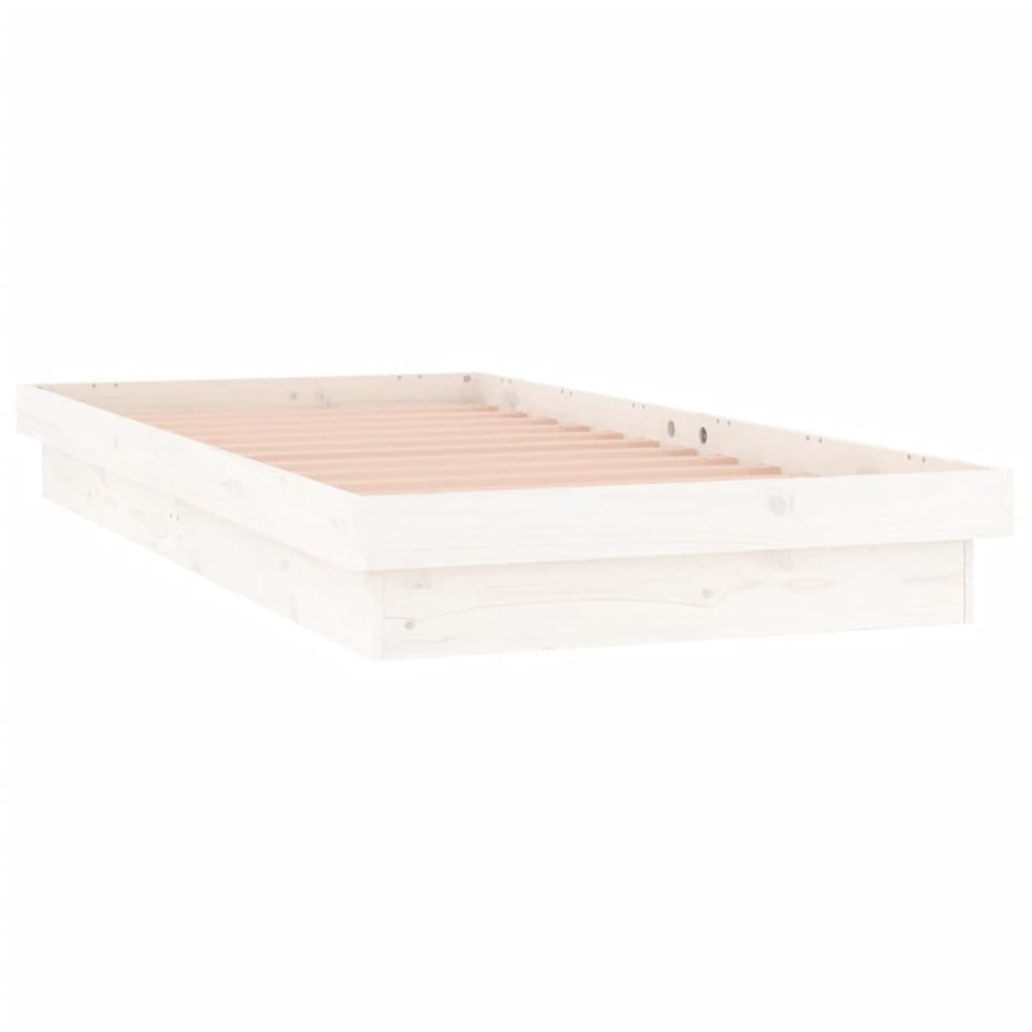 Estructura de cama con LED madera maciza blanca 90x190