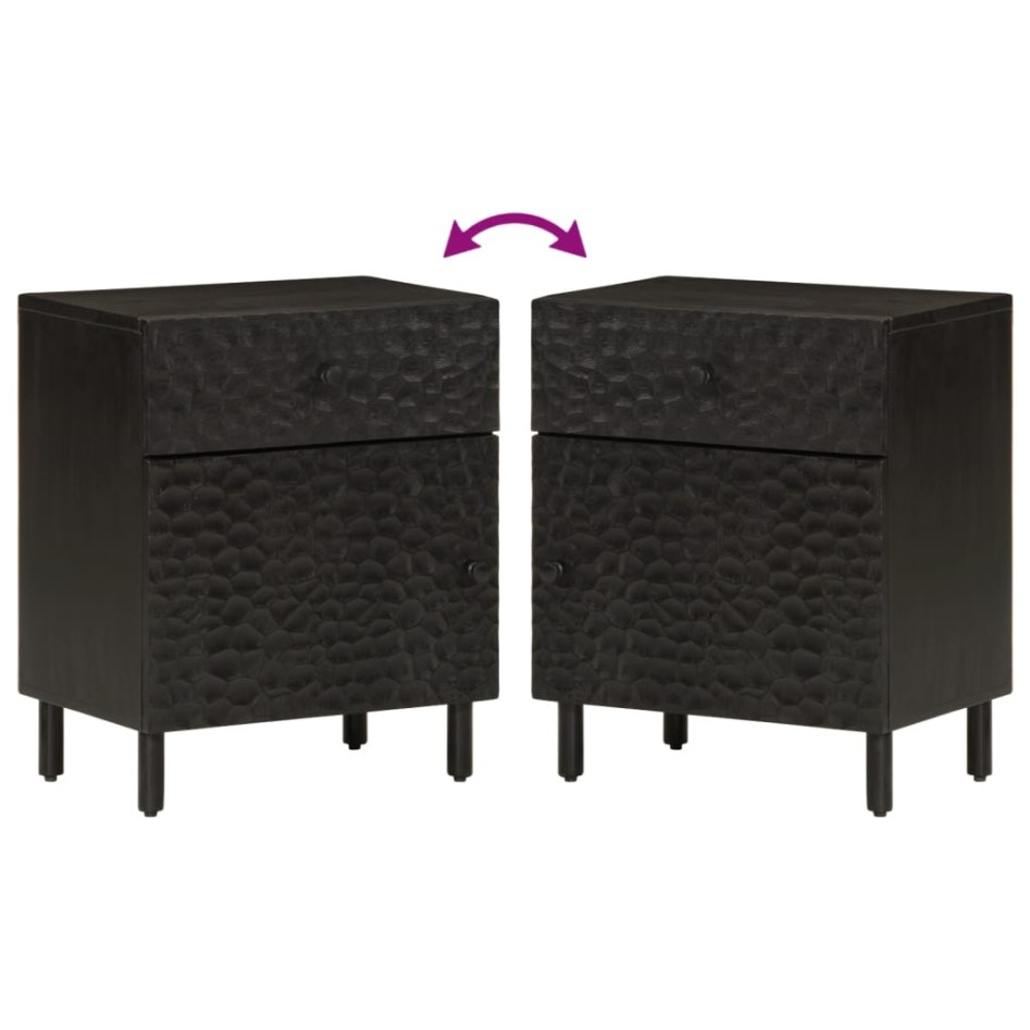 Mesita de noche madera maciza de mango negra 50x33x60