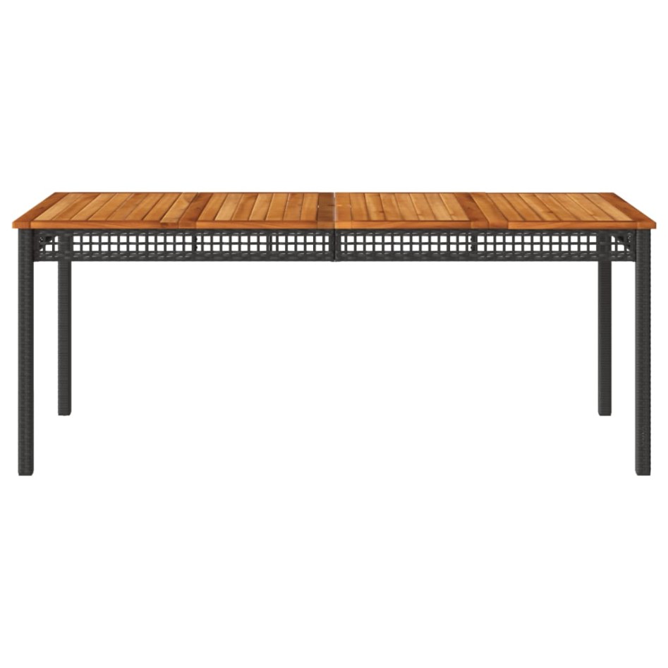 Mesa de jardín ratán sintético madera acacia negro 180x90x75