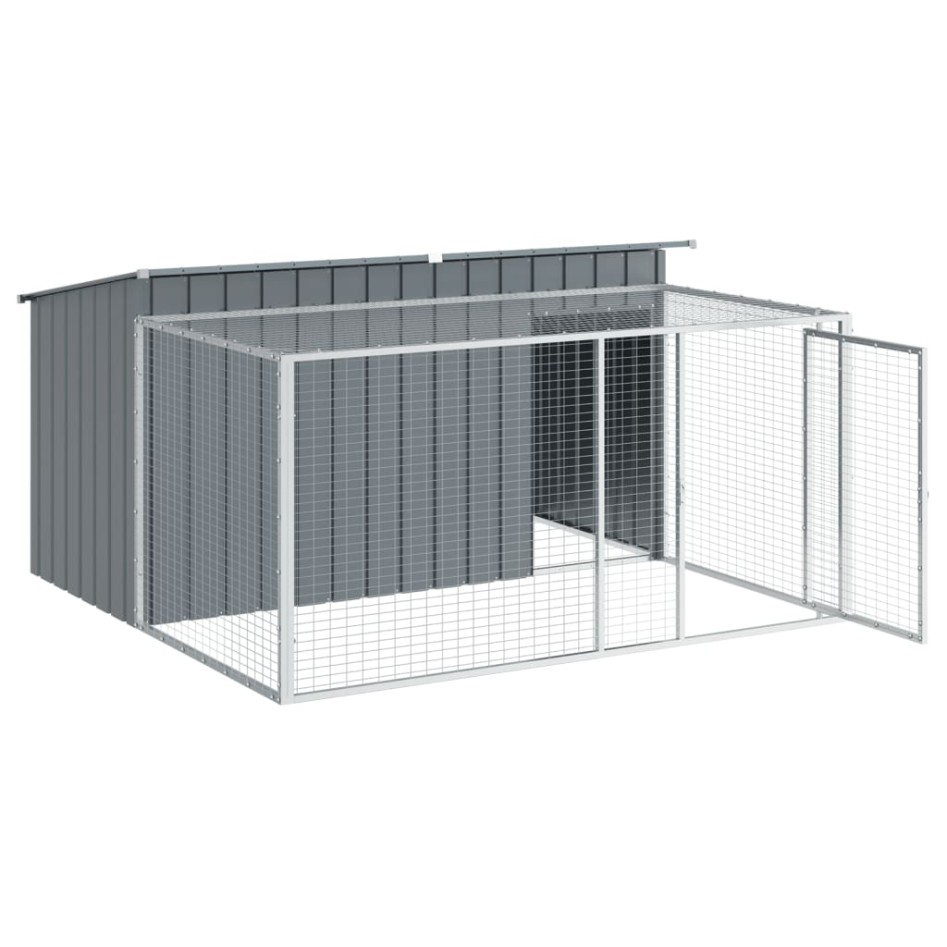 Caseta perros con corral acero galvanizado gris 197x194x110