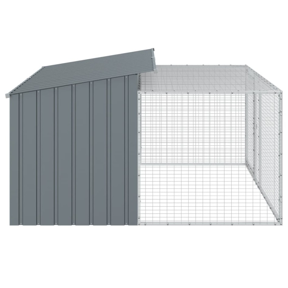Caseta perros con corral acero galvanizado gris 197x194x110