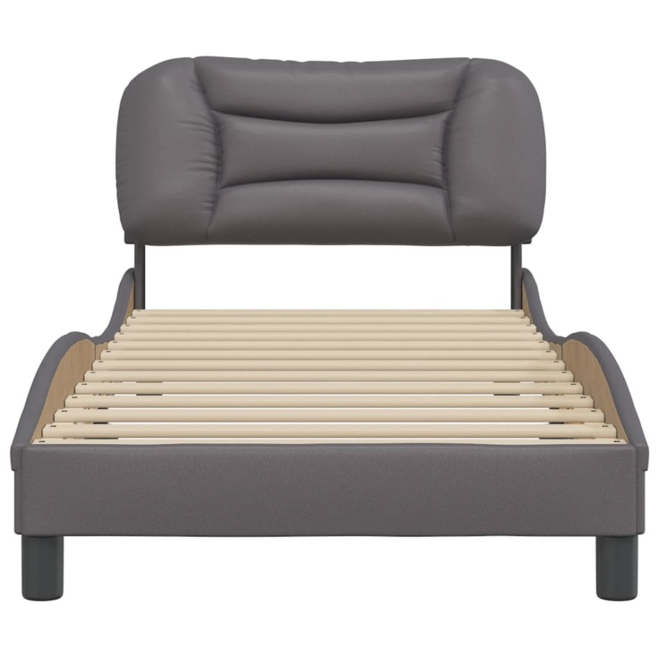 Estructura de cama con cabecero cuero sintético gris 80x200