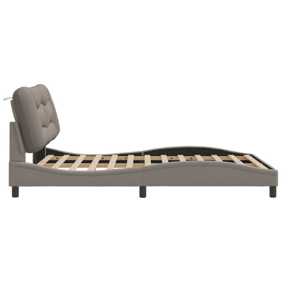 Estructura de cama con cabecero de tela gris taupe 120x200